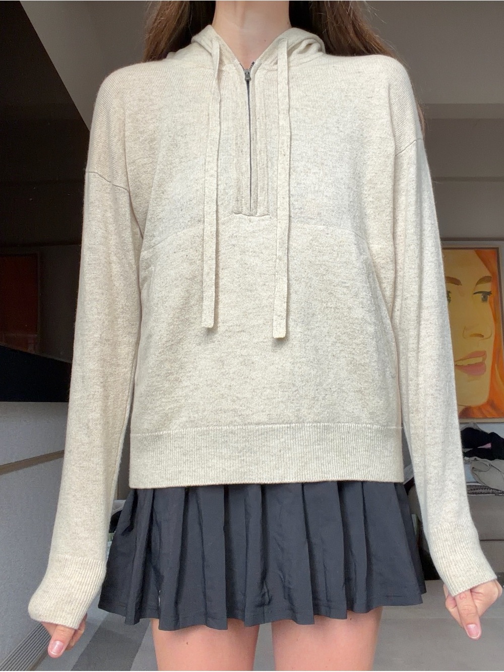 James Perse Cream Half-Zip Hooded Pullover
